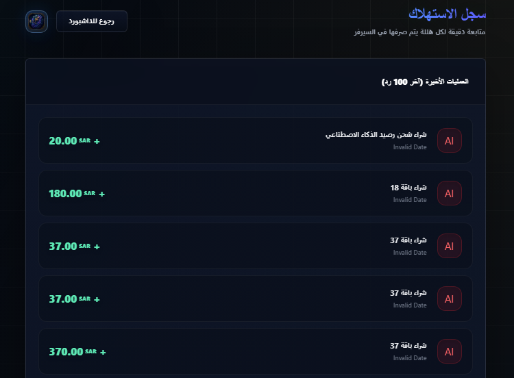صورة توضح سجل الاستهلاك في FAHD BOT